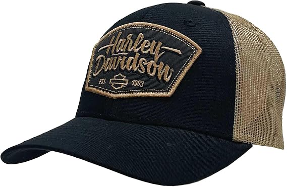 Harley-Davidson Men's Patched Up Snapback Mesh Trucker Hat - Black/Brown