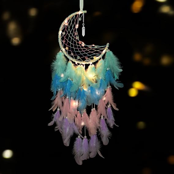 Dremisland Moon Dream Catcher with Fairy Lights Handmade Dreamcatcher