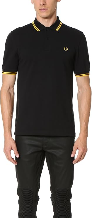 Fred Perry Men's Twin Tipped Polo Shirt-M3600, Black/Yellow/Yellow, X-Large