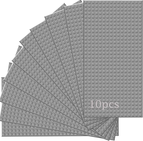10 Plate Set Building Plates Compatible with Most Brands Classic Building Blocks Base Plates 25.6 x 12.8 cm with 16 x 32 Nubs (Grey 25.6 x 12.8 cm)