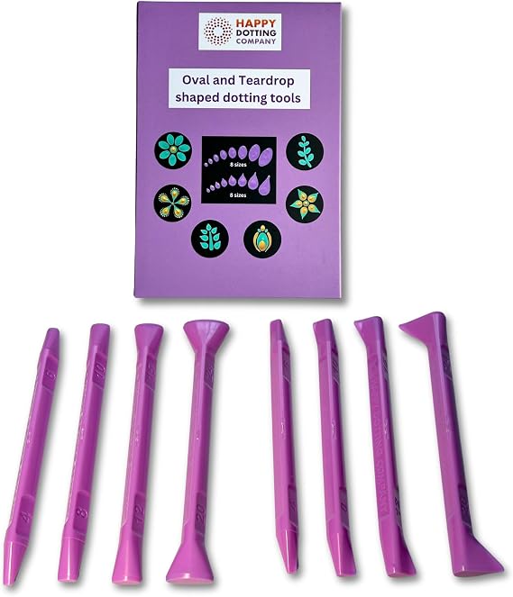 Happy Dotting Company Oval & Teardrop Dotting Tools for Mandala Painting 8 Double-Ended Specialty Geometry Set | Nail Art, Rock Painting & Canvas | Includes Oval, Teardrop Shaped Tips