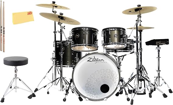 Zildjian ALCHEM-E ZAGEX Gold EX Electronic Drum Kit Bundle with Drum Throne, 5A Drumsticks, and Austin Bazaar Polishing Cloth