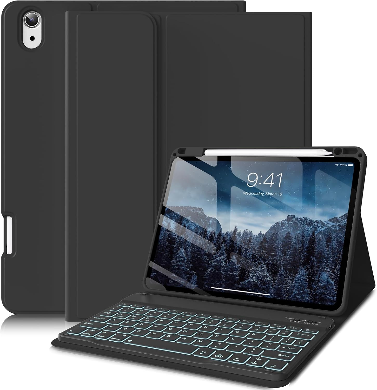 for iPad Air 11 inch M3 2025  M2 2024 & iPad Air 10.9-inch Air 5th4th Generation Case with Keyboard, Detachable Wireless Bluetooth Keyboard with Pencil Holder 6-Black
