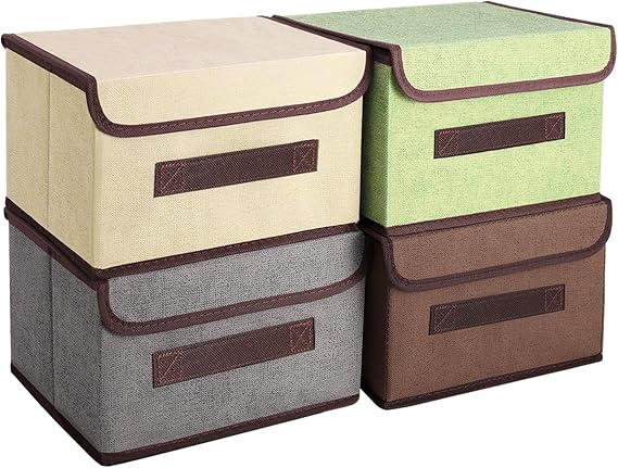 4 Packs Foldable Storage Boxes with Lids, 26x19x16 CM Fabric Storage Boxes