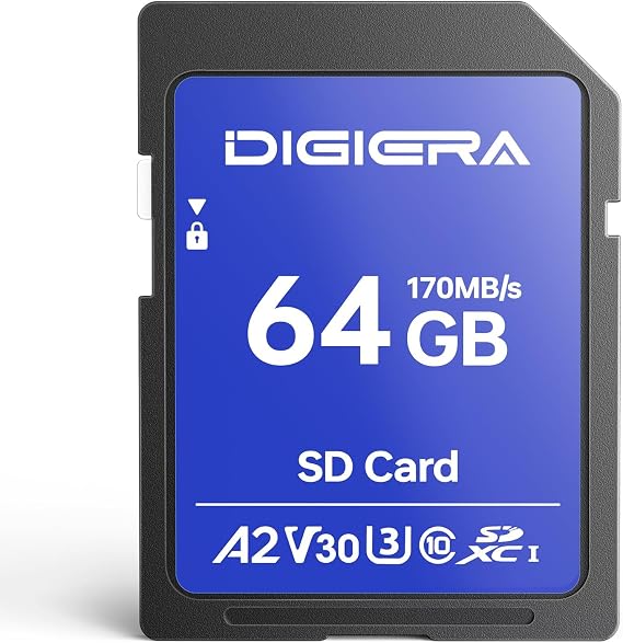 DIGIERA 64GB LS100 SDXC UHS-I Memory Card - up to 170MB/s, C10, U3, V30, 4K UHD, SD Card for Computers, Digital Cameras, Home Theatre Devices, Car Navigation Systems (1 Pack)