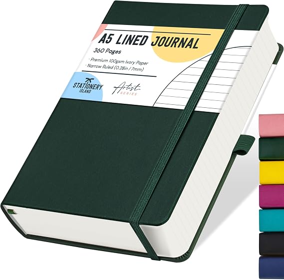 STATIONERY ISLAND A5 Lined Notebook, 360 Pages Thick Journal Notebook, Ruled Journal Fir Hardcover with 100gsm for Writing, Working, Studying, Diary