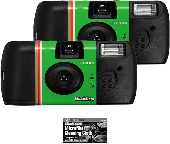 FUJIFILM QuickSnap Flash 400 One-Time-Use Disposable Camera (27 Exposures) - 2 Pack with Cloth