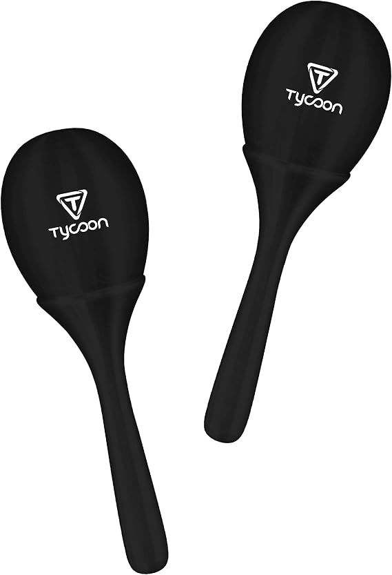 Tycoon Percussion Little Plastic Maracas, Matching Pair, Wooden Handles, 1 High-Pitch, 1 Low-Pitch, Black (TMPL-BK)