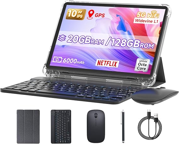 DIGITHINK 128GB Tablet PC 10 inch Android 15.0, Android Tablets, DDR4 4GB RAM+16GB Extend 20GB ROM 128GB Memory 2MP+8MP Dual Camera, 2.4G+5G WiFi, Bluetooth 1TB Expand 10.1 IPS Tab (Black)