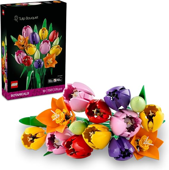 LEGO Botanicals Lale Buketi 11501 - Yetişkinler için Çeşitli Renkler ve Aşamalarda 5 Lale İçeren Sevgililer Günü'ne Özel Yaratıcı Dekoratif Model Yapım Seti (576 Parça)