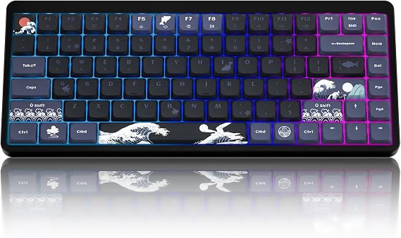 COSTOM L75 Low Profile Mechanical Keyboard - Wireless/BT/2.4Ghz Tri-Mode 84 Key RGB Aluminum Frame Mac/Windows Compatible - Great Wave Off Kanagawa