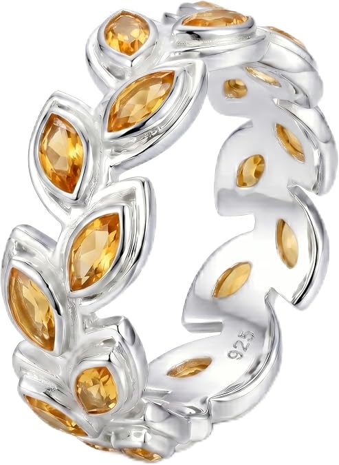 Natural Citrine Ring 925 Sterling Silver Gemstone Jewelry Women's Citrine Ring Gift for Her Handmade Eternity Band Stacking Ring Birthstone Ring