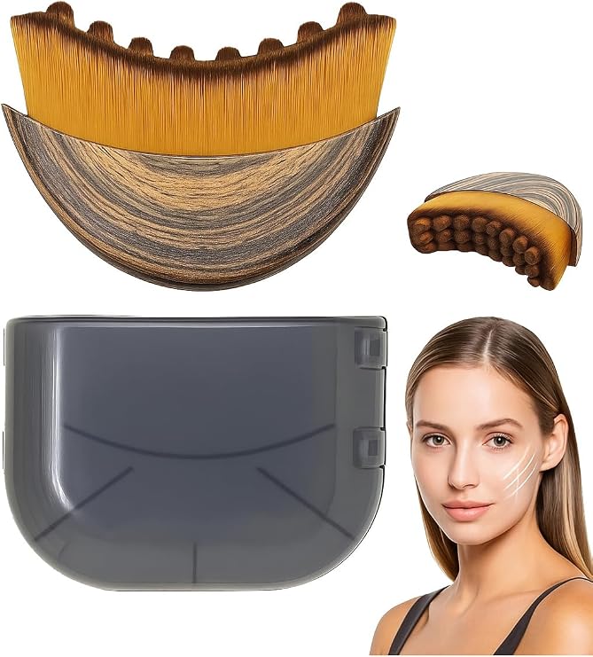 Lymphatic Contour Face Brush Lymphatic Drainage Tool with Ergonomic Wooden Handle for Dry Brushing, Jawline Sculpting, Facial Massage, Puffiness Reduction & Fatigue Relief for Glowing Skin (1 pcs)
