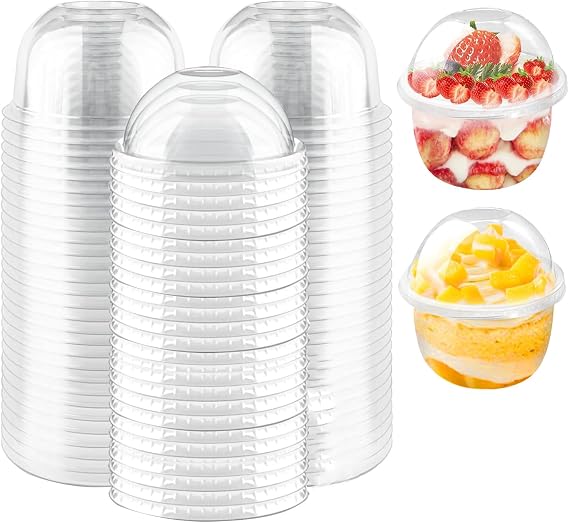 50 Pack Plastic Dessert Cups with Dome Lids and Spoons, Mini Parfait Cups, Clear Dessert Container for Cupcakes, Pudding, Yogurt Fruit, Mousse, and Ice Cream (8oz)
