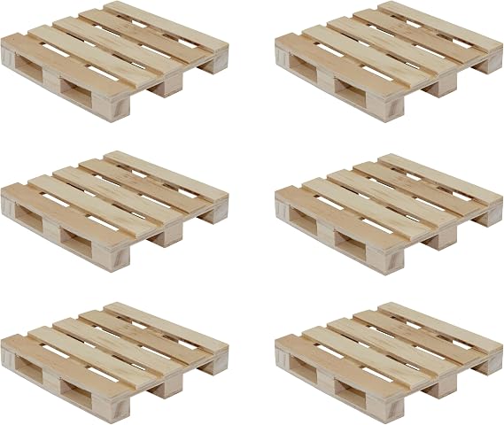 Creative Hobbies 6-Pack Mini Wood Pallet Coasters for Beverages, Hot and Cold Drinks, Mini Building Blocks Stacking, DIY Crafts, 4" x 4" x 11/16"