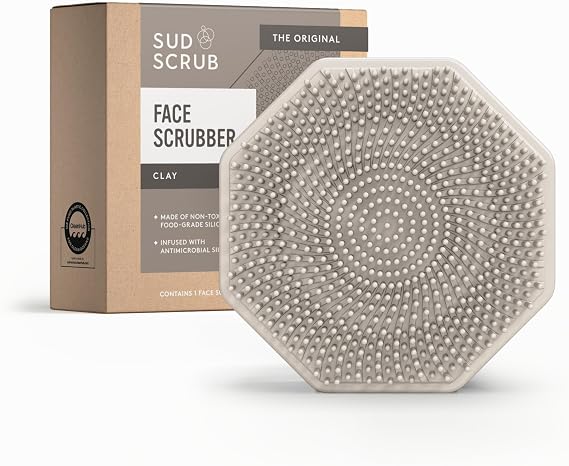 Sud Scrub Antimicrobial Silicone Face Scrubber, 1 Pack, Gentle Face Exfoliator for Sensitive Skin, Eco Friendly Facial Cleansing Brush, Exfoliating Face Brush for Men and Women (Clay)