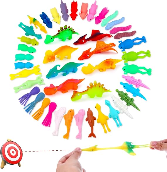 Vinsot 40 Pcs Finger Slingshot Dinosaur Animal Flyers Party Favor Toys | Colorful Dinosaurs and Sea Creatures Design, Flying Catapult Toys, Fun Flingers for Party Games and Gatherings Events