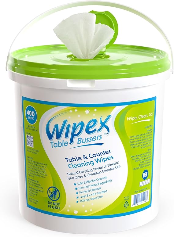 Wipex Table Bussers EWG VERIFIED Cleaning Wipes, 400 Count Cinnamon & Clove Essential Oils, Vinegar-Based Plant-Based Surface Wipes for Tables, Counters, Restaurants, Cafes & Home