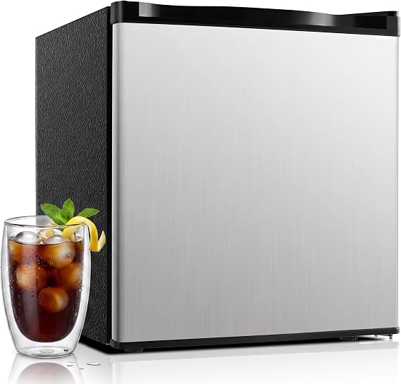Feelfunn Mini Fridge with Freezer - 1.7 Cu.Ft Single Door Mini Refrigerator with Adjustable Thermostat, Low Noise, Energy Saving, Small Fridge for Bedroom, Apartment, Dorm, Classroom, Office - Silver