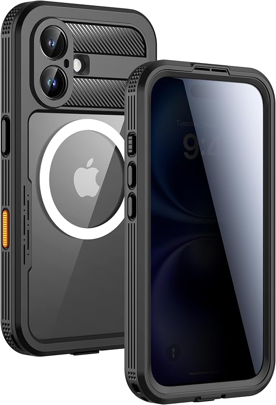 Lanhiem Magnetic for iPhone 16 Waterproof Case, Anti-Spy Black