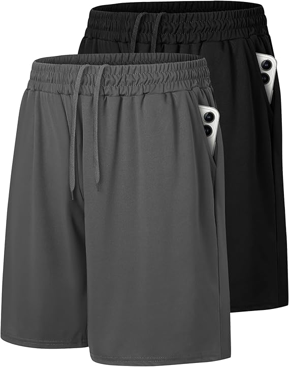 2 Pack Mens Gym Basketball Shorts - Athletic Black Workout Quick Dry Shorts | Fitness Clothing Mens Running Shorts with Pockets for Casual Running Gift