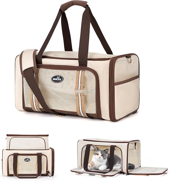 Wakytu Airline Approved Pet Carrier for Cats, Expandable Dog Carrier Soft-Sided Carrier for Small Cats and Dogs with Extra Large Foldable mat