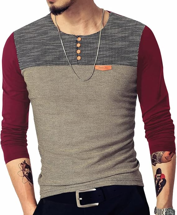 LOGEEYAR Mens Slim Fitted Casual Short Sleeve Button T-Shirts Contrast Color Stitching Tees Tops