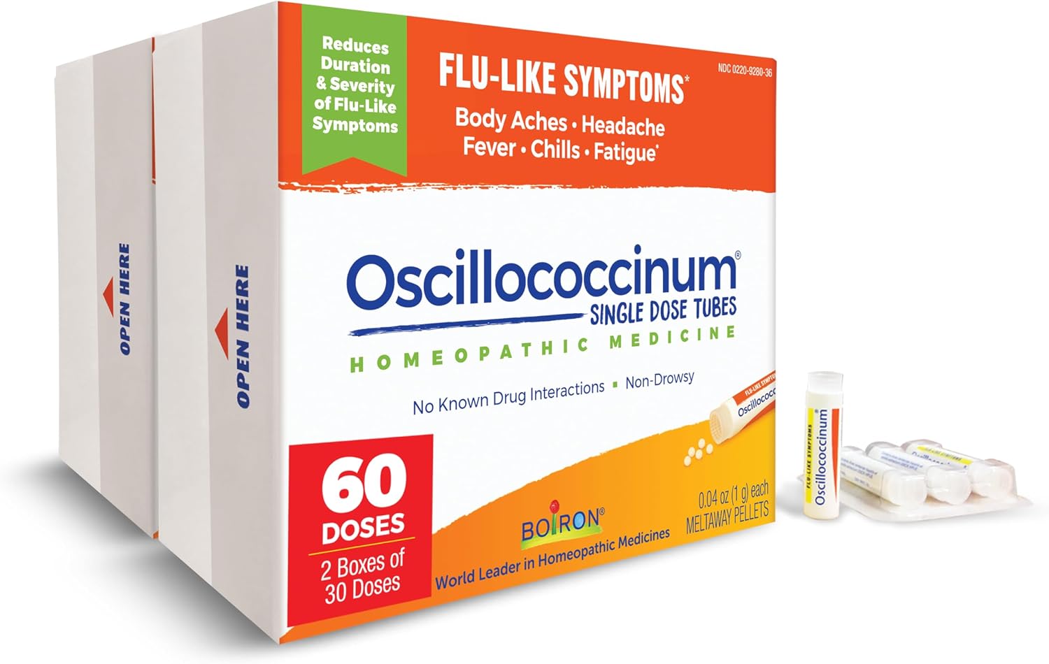 Boiron Oscillococcinum for Relief from Flu-Like Symptoms of Body Aches, Headache, Fever, Chills, and Fatigue - 60 Count 2 Pack of 30