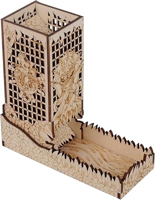 CZYY Dice Tower with Tray Wood Laser Etched Mind Flayer Portable and Collapsible Dice Roller Perfect for Board Game and Tabletop RPG Cthulhu
