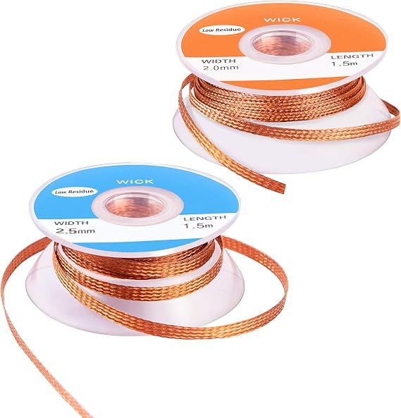 Solder Wicks, 2 Pack No-Clean Solder Braided Wicks Desoldering Wicks For Solder Removal Tool, 0.1/0.08 Inch Width 1.5 Meter Length