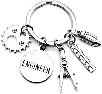 Kit's Kiss Engineer Keychain Mechanical Mathematics Structural Design Engineering Teacher Student Graduation Gift Gear Ruler Compass Pencil Charms Keyring