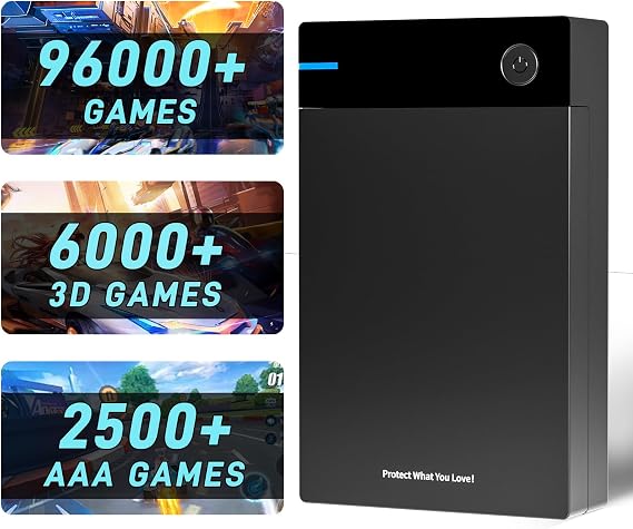Kinhank 12TB Retro Gaming Hard Drive with 96000+ Classic Games, Compatible with 400+ Emulators, 6000+3D Games, Portable Game Hard Drive Compatible with Win 7/8/10/11