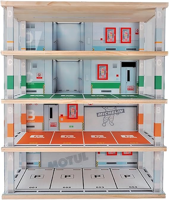 Car Model Display Case 1:24 Scale with LED Light and Acrylic Dust Cover,Toys Car Model Display Stand for Parking Lot Scene,Hot Diecast Wheels Storage Cabinet