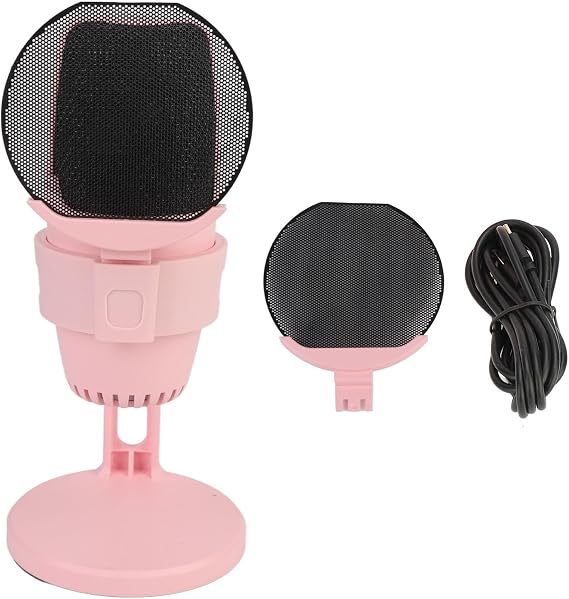 USB Condenser Microphone with RGB Light, Cardioid PC Condenser Mic for Gaming Studio Recording Live Streaming, Plug and Play USB Mic with Pop Filter for Win Mac Android (Pink)