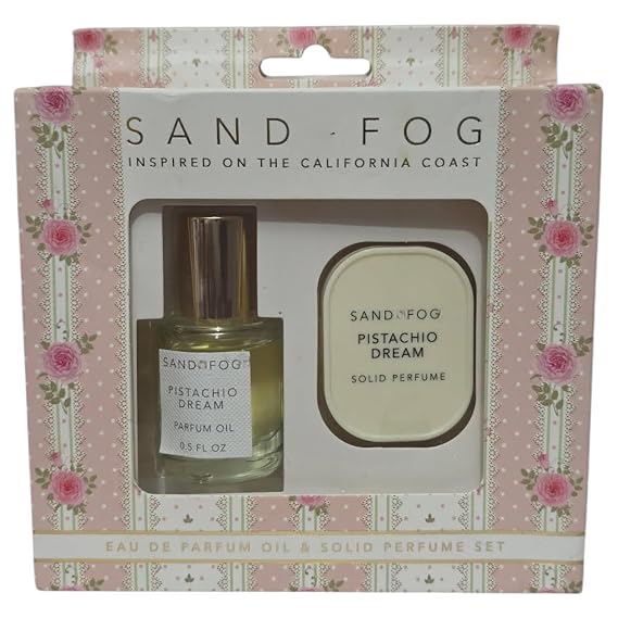 Sand and Fog Pistachio Dream Eau De Parfum Oil and Solid Holiday Gift Set 0.5 FL oz, 2-Piece Fragrance Collection With Notes Almond, Marshmallow, Sugar, Rhum, Vanilla, Cream