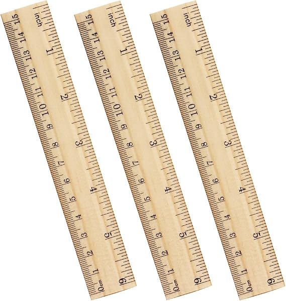 ZZTX 3 Pack Wooden Ruler 6 Inch(15 cm)