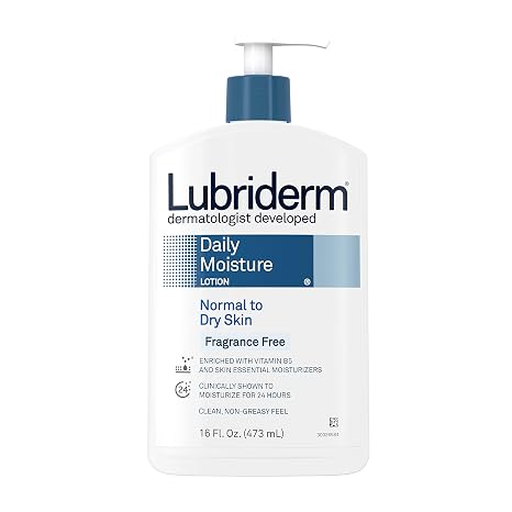 Lubriderm Daily Moisture Hydrating Unscented Body Lotion with Vitamin B5 for Normal to Dry Skin, Non-Greasy and Fragrance-Free Lotion. 16 fl. oz