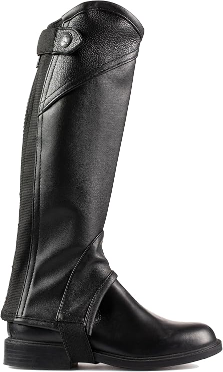 HORZE Unisex Black Half Chaps Kids, Synthetic Leather Zip Up Children Chaps
