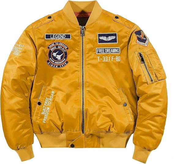 SemiAugust Men's MA-1 Bomber Jacket, Military Jacket, Padded Jumper, Embroidered Patches, Nylon, Cold Protection