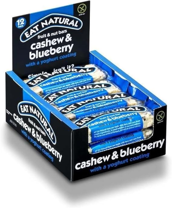Eat Natural Cashew & Blueberry Bars with Yoghurt Coating (12 x 40g) | High-Fibre, Gluten-Free, Wholesome Snack