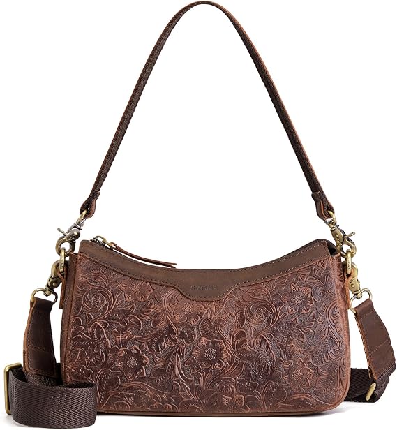 S-ZONE Small Leather Purse Shoulder Crossbody Hobo Bag Women 2 Straps