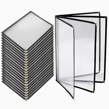 20-Pack Menu Covers 8.5" x 11", Transparent 4-Page 8-View Protective Sleeves for A4 Paper, Perfect for Restaurants, Offices, and Home Use