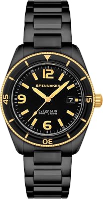 Spinnaker SP-5055-55 Flesh Watch Automatic 15 ATM Waterproof Sapphire Glass Black Dial Men's