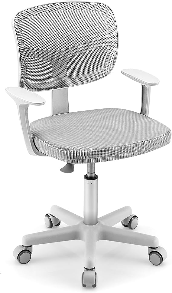 Costzon Kids Desk Chair, Adjustable Children Study Computer Chair with Arms & Wheels, Student Swivel Rolling Task Chair, Ergonomic Kids Office Chair for Boys Girls Age 4-12, Home Bedroom School, Grey