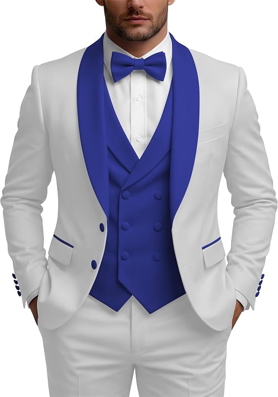 Mens Tuxedo 3 Piece Slim Fit Suit Set with Bow