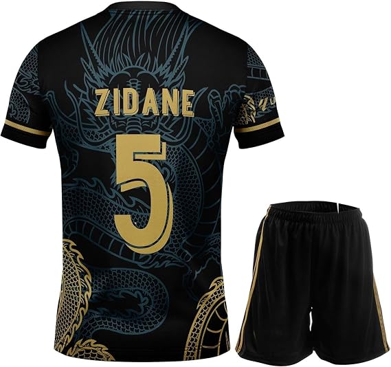 Home Legend Zidane #5 Retro Black Dragon Limited Special Edition Rare Football Children's Jersey Shorts Set Youth Sizes