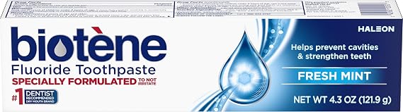 Biotene Fluoride Toothpaste for Dry Mouth Symptoms, Bad Breath Treatment and Cavity Prevention, Fresh Mint - 4.3 oz