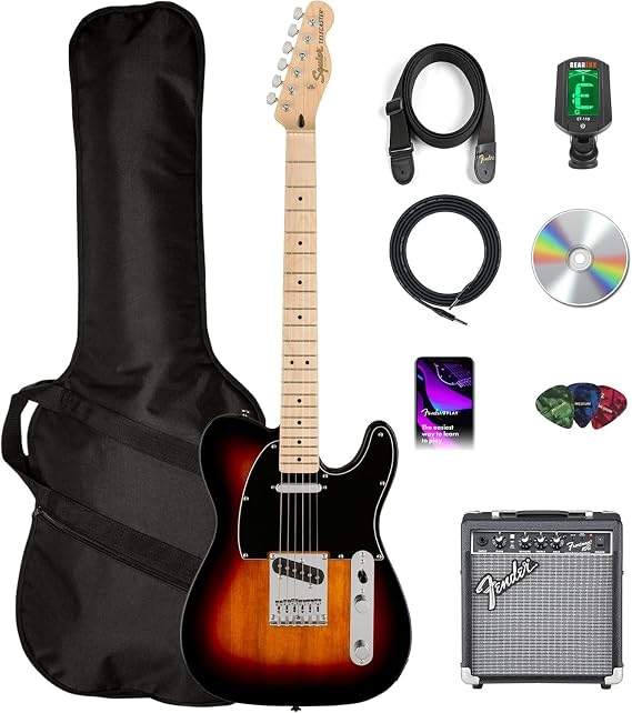 Fender Affinity Series Telecaster - 3 Color Sunburst Bundle with Frontman 10G Amplifier, Gig Bag, Tuner, Instrument Cable, Strap, Picks, and Austin Bazaar Instructional DVD