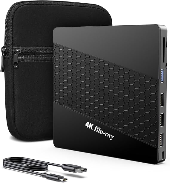 External 4k Blu Ray Drive for Pc,Portable 4k UHD Blu Ray Player,SD/TF Port with Carry Case, US8 3.0 HD Blu-Ray Player,DVD+/-RW External Optical Drive for MacBook Pro Windows Laptop