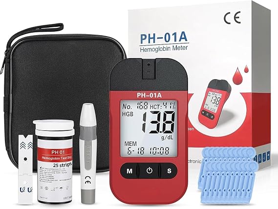 Hemoglobin Test Kits with 25 Hemoglobin Test Strips, Hemoglobin Test Meter, Hemoglobin Test Kit for Home Use, Easy to Use and Read.